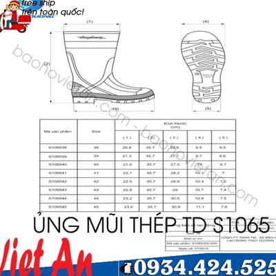 ỦNG CAO SU THÙY DƯƠNG MŨI THÉP - ĐẾ THÉP S1065