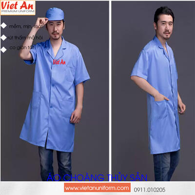 Áo Choàng Thủy Sản Màu Xanh Biển Cổ Ve Ngắn Tay ACTSVA08