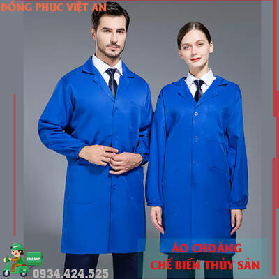 Áo Choàng Thủy Sản Màu Xanh Bích Cổ Ve Dài Tay ACTSVA09