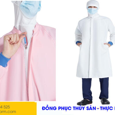 Áo Choàng Thủy Sản Dài Tay Có Mũ Dính Liền Màu Xanh-Hồng- Trắng ACTSVA19