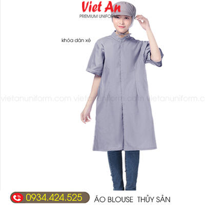 ÁO CHOÀNG THỦY SẢN MÀU XÁM CỔ TRỤ NGẮN TAY ACTSVA11