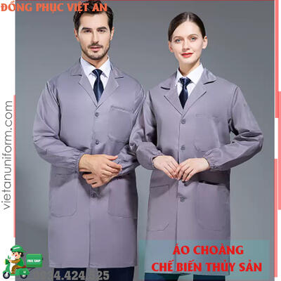 Áo Choàng Thủy Sản Màu Xám Tay Dài Bo Thun ACTSVA13