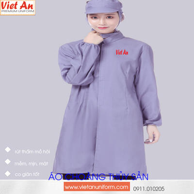 Áo Choàng Thủy Sản Màu Xám Cổ Trụ  Dài Tay ACTSVA12
