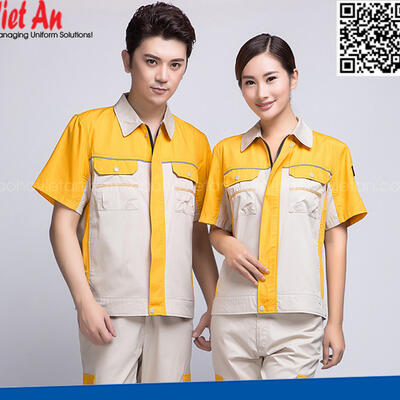 Quần Áo Bảo Hộ Lao Động Ngắn Tay Vàng Phối Kem QANTVA14