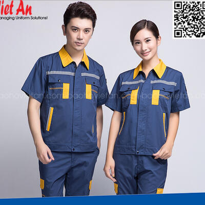 Quần Áo Bảo Hộ Lao Động Ngắn Tay Xanh Dương Phối Vàng QANTVA19