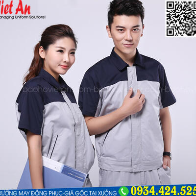 Quần Áo Bảo Hộ Lao Động Ngắn Tay Xám Phối Xanh QANTVA30