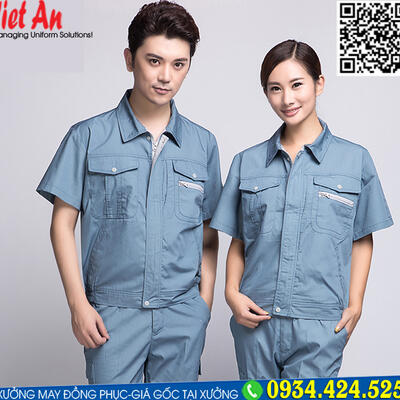 Quần Áo Bảo Hộ Lao Động Ngắn Tay Xanh Xám QANTVA28
