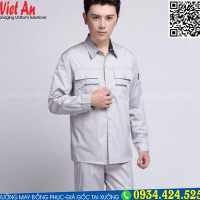 Quần Áo Bảo Hộ Lao Động Tay Dài Xám Trắng QANTVA27