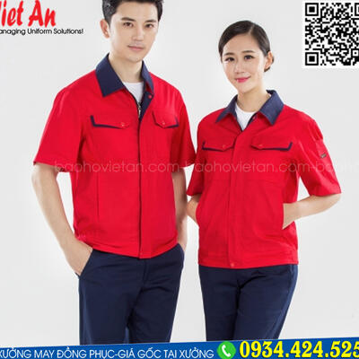 Quần Áo Bảo Hộ Lao Động Ngắn Tay Đỏ Phối Xanh QANTVA24