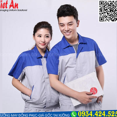 Quần Áo Bảo Hộ Lao Động Ngắn Tay Xám Phối Xanh QANTVA33