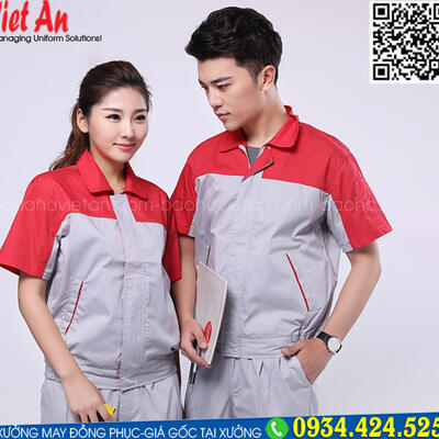Quần Áo Bảo Hộ Lao Động Ngắn Tay Xám Phối Đỏ QANTVA32