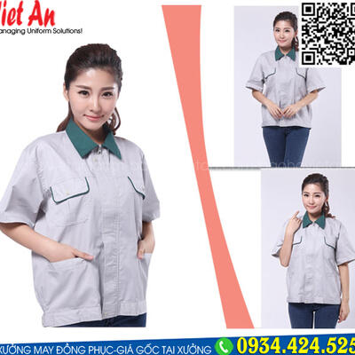 Quần Áo Bảo Hộ Lao Động Ngắn Tay Xám Phối Xanh  QANTVA35
