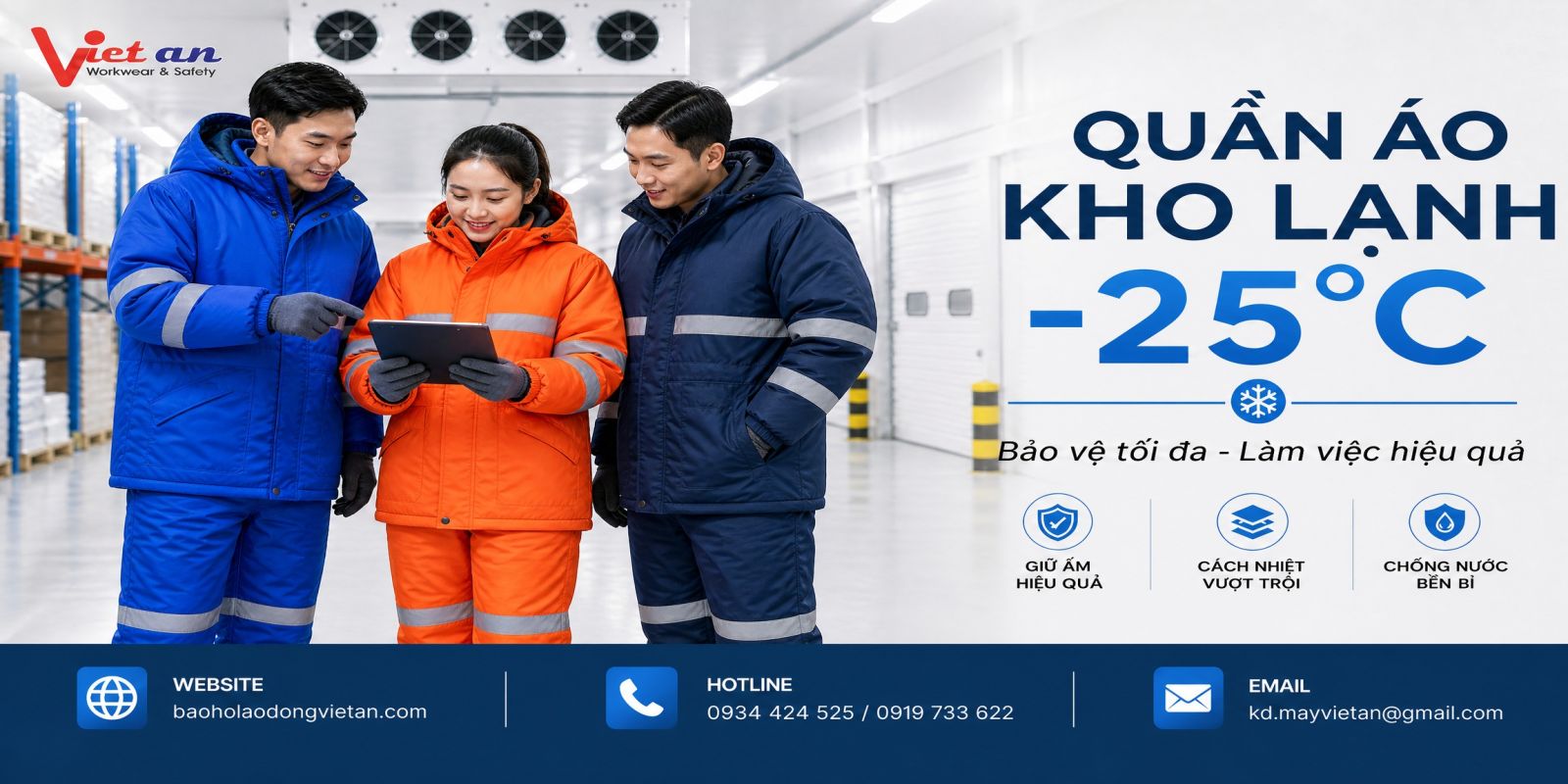 Mẫu quần áo kho lạnh -25°C chuyên dụng cho người làm việc trong môi trường kho đông và nhiệt độ thấp.
